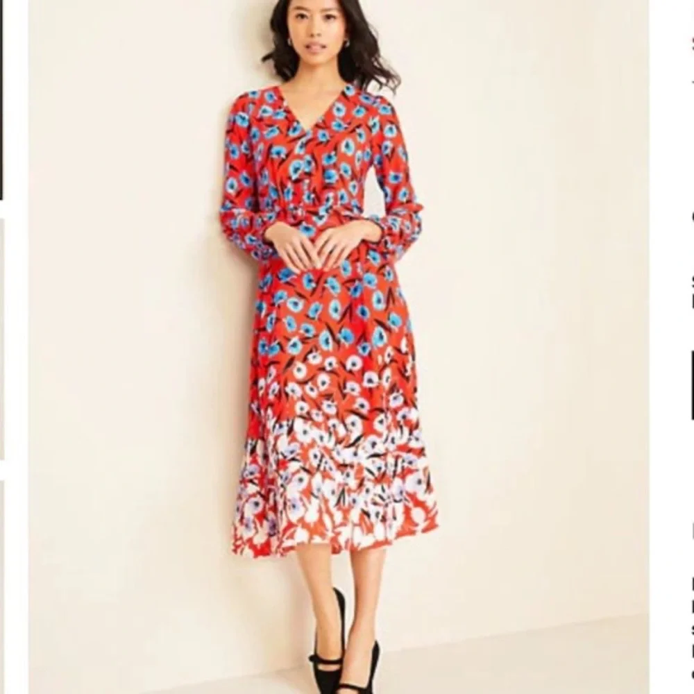 Ann Taylor Red Maxi Dress with Blue Floral Print - Picture 2 of 7